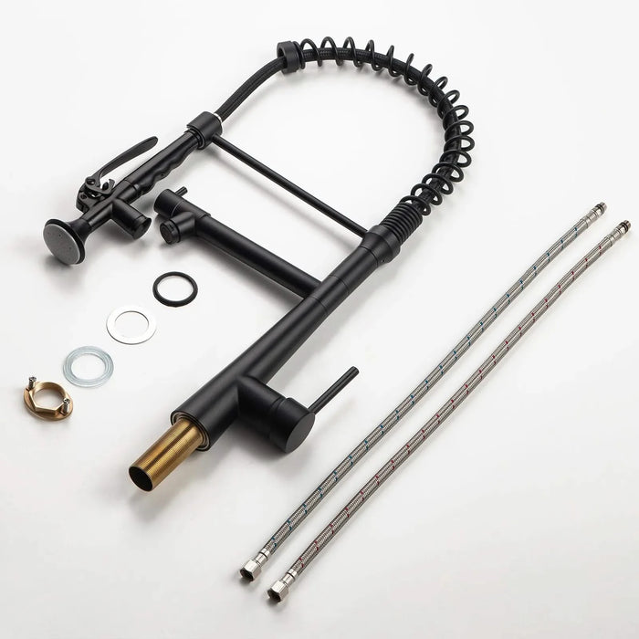 Heavy Duty Commercial Style Kitchen Sink Faucet, Single Handle Pre-Rinse Spring Sprayer Kitchen Faucets, High Arc Pull Down Matte Black Kitchen Faucet Default -DTYStore