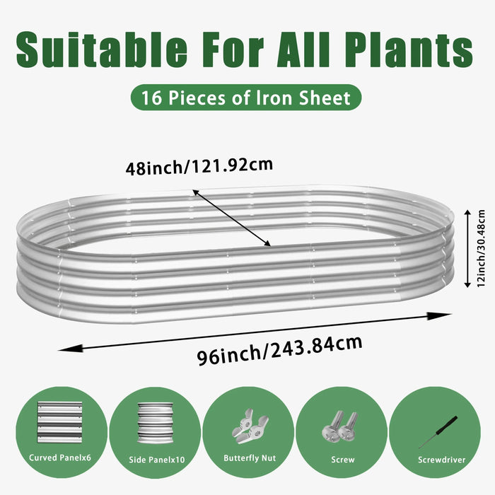 Heavy Duty Galvanized Raised Garden Bed Kit for Vegetables, Flowers & Herbs, Rust-Resistant, Silver, 8x4x1ft Default -DTYStore