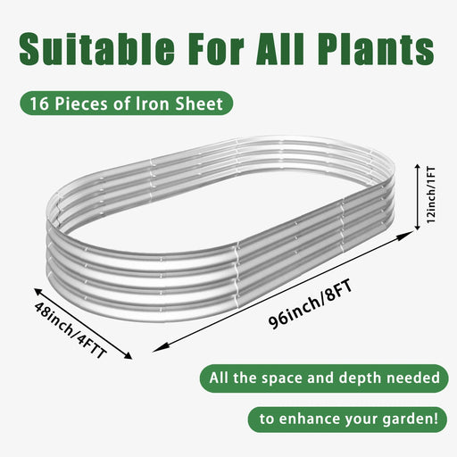 Heavy Duty Galvanized Raised Garden Bed Kit for Vegetables, Flowers & Herbs, Rust-Resistant, Silver, 8x4x1ft Default -DTYStore