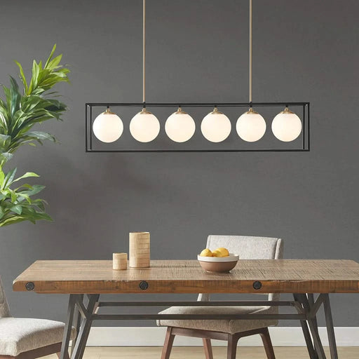 Helena 6-Light Frosted Glass Globe Linear Chandelier Default -DTYStore