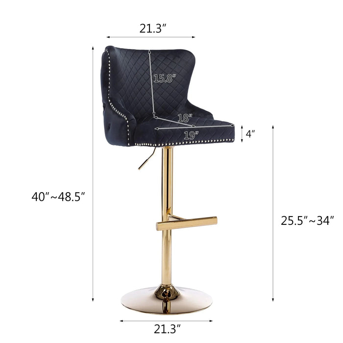 Hengming Velvet bar chair stool one-piece set, adjustable height, diamond lattice against the back to pull the lion's head with zipper decoration,set of 1 Default -DTYStore