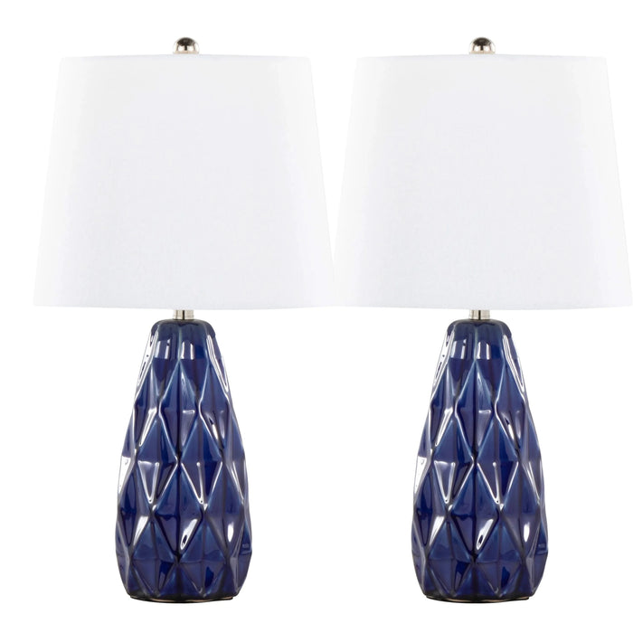 Hex 20' Contemporary Ceramic Accent Lamp in Estate Blue Ceramic, Polished Nickel and White Linen Shade from Grandview Gallery by LumiSource - Set of 2 Default -DTYStore
