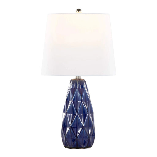 Hex 20' Contemporary Ceramic Accent Lamp in Estate Blue Ceramic, Polished Nickel and White Linen Shade from Grandview Gallery by LumiSource - Set of 2 Default -DTYStore