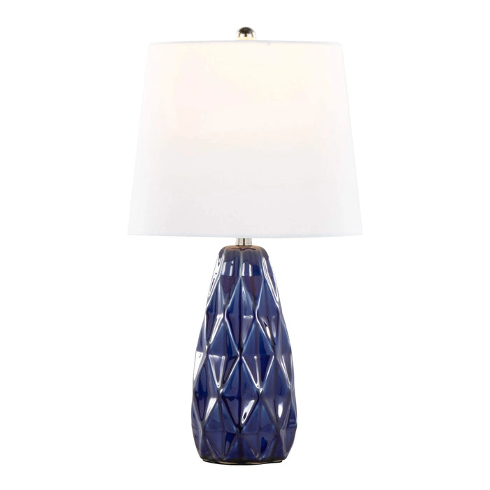 Hex 20' Contemporary Ceramic Accent Lamp in Estate Blue Ceramic, Polished Nickel and White Linen Shade from Grandview Gallery by LumiSource - Set of 2 Default -DTYStore