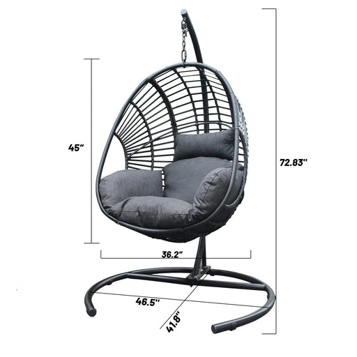 High Quality Outdoor Indoor Black color PE Wicker Swing Egg chair with Antracite Color Cushion And Black Color Base Default -DTYStore