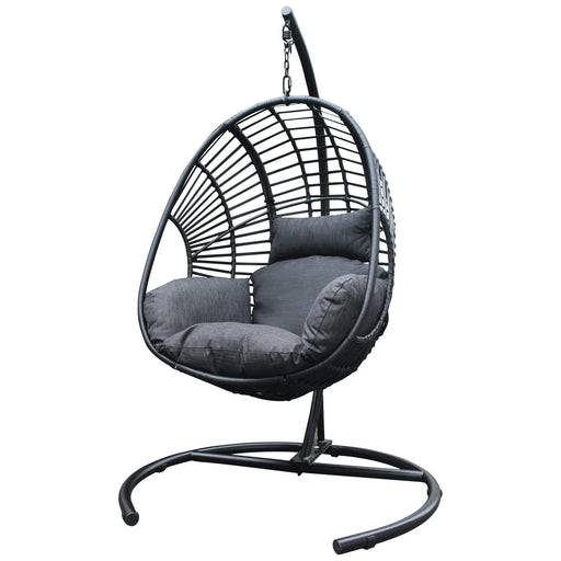 High Quality Outdoor Indoor Black color PE Wicker Swing Egg chair with Antracite Color Cushion And Black Color Base Default -DTYStore