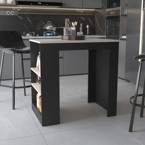 Highlands Kitchen Island with Storage Base in Black and Ibiza Marble Default -DTYStore