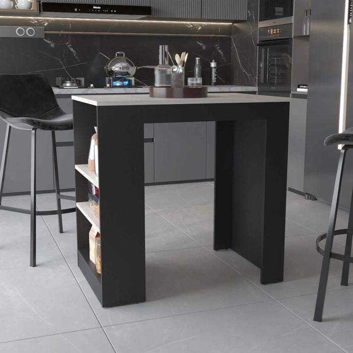Highlands Kitchen Island with Storage Base in Black and Ibiza Marble Default -DTYStore