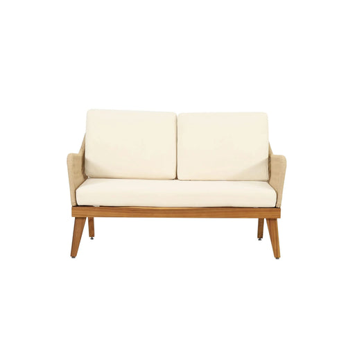 Hueber Outdoor Acacia Wood and Rope 4 Seater Chat Set with Cushions Default -DTYStore