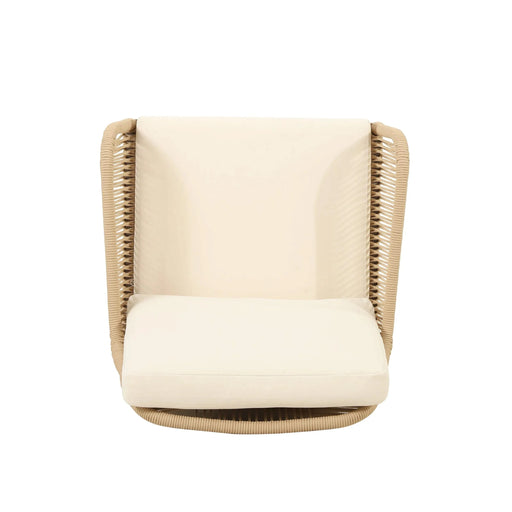 Hueber Outdoor Acacia Wood and Rope 4 Seater Chat Set with Cushions Default -DTYStore