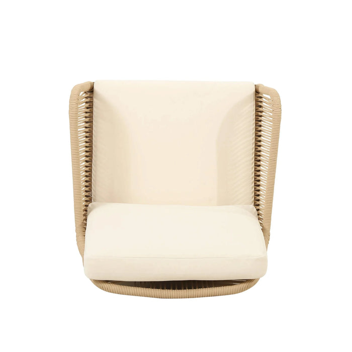 Hueber Outdoor Acacia Wood and Rope 4 Seater Chat Set with Cushions Default -DTYStore