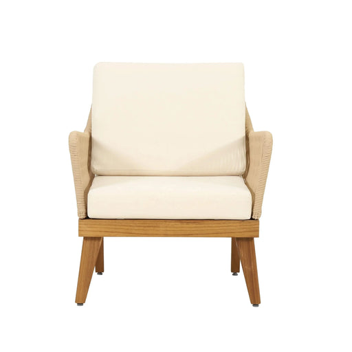 Hueber Outdoor Acacia Wood and Rope 4 Seater Chat Set with Cushions Default -DTYStore