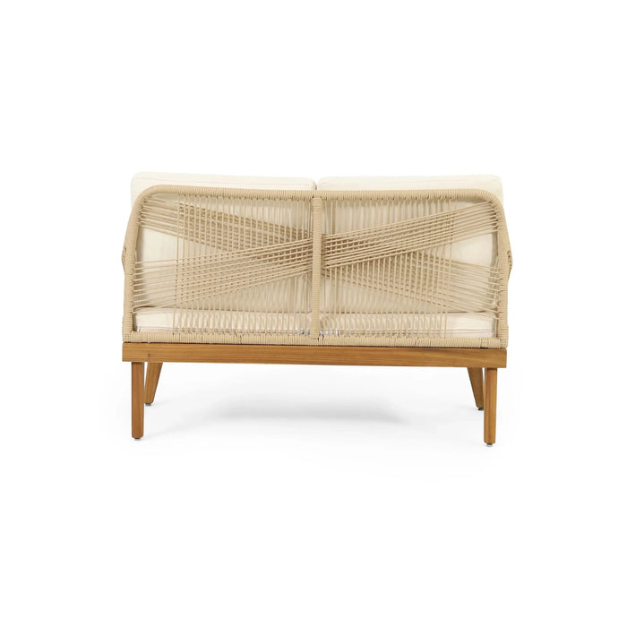 Hueber Outdoor Acacia Wood and Rope 4 Seater Chat Set with Cushions Default -DTYStore