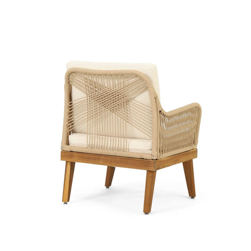 Hueber Outdoor Acacia Wood and Rope 4 Seater Chat Set with Cushions Default -DTYStore