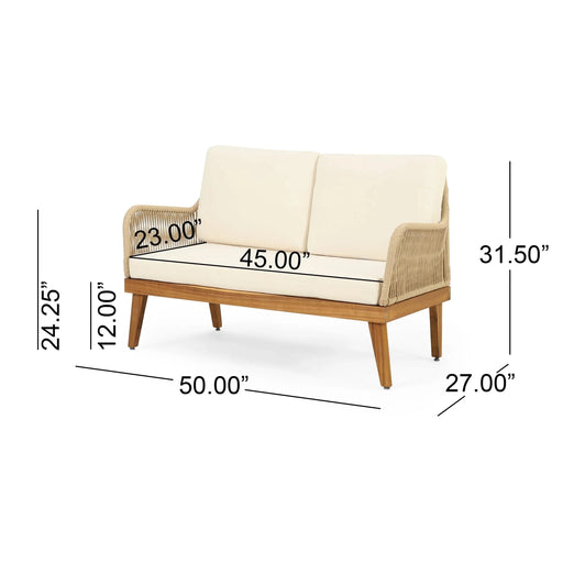 Hueber Outdoor Acacia Wood and Rope 4 Seater Chat Set with Cushions Default -DTYStore