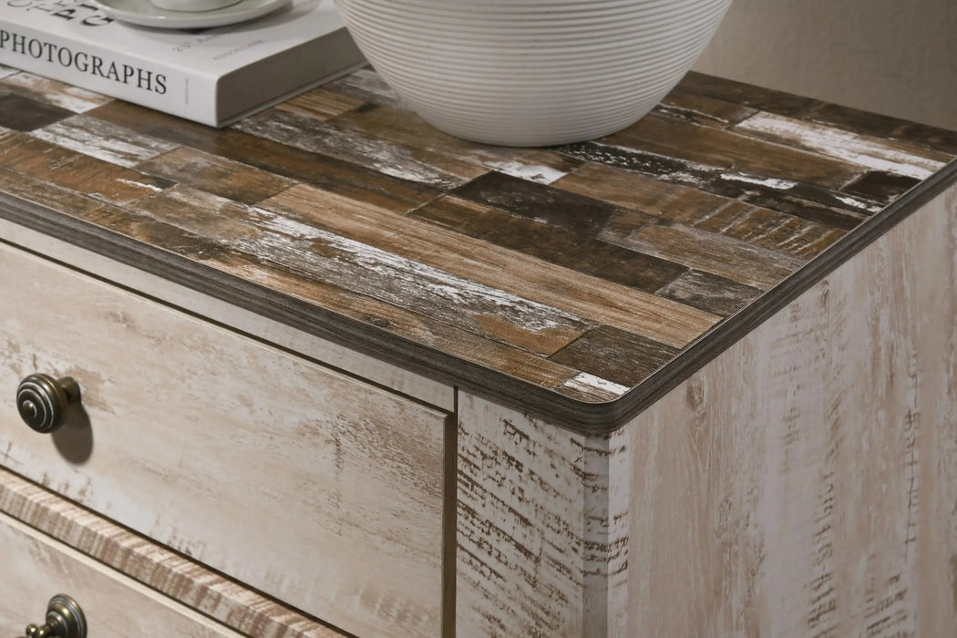 Imerland Contemporary White Wash Finish Bedroom 6-piece Set, King Bed, Dresser, Mirror, 2 Nightstands, Chest Default -DTYStore