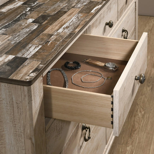 Imerland Contemporary White Wash Finish Bedroom Set, King Bed, Dresser, Mirror, Nightstand and Chest Default -DTYStore