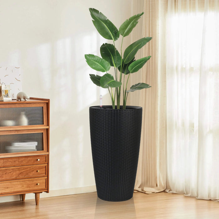 Indoor/Outdoor Modern The appearance is made of imitation rattan Design Planter,22.5 inch Black Plastic Large Plant Pot With Automatic Watering System for Home and Garden (Black, 22.5 inch - 2 Pack) Default -DTYStore