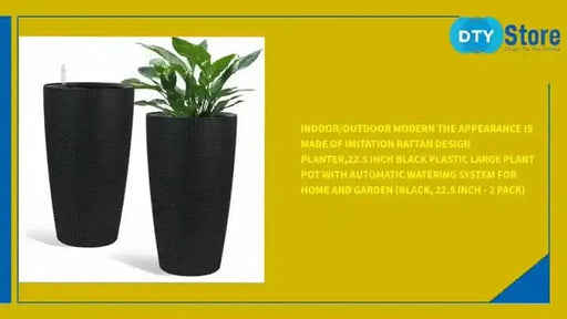 Indoor/Outdoor Modern The appearance is made of imitation rattan Design Planter,22.5 inch Black Plastic Large Plant Pot With Automatic Watering System for Home and Garden (Black, 22.5 inch - 2 Pack) Default -DTYStore