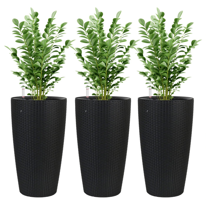 Indoor/Outdoor Modern The appearance is made of imitation rattan Design Planter,22.5 inch Black Plastic Large Plant Pot With Automatic Watering System for Home and Garden (Black, 22.5 inch - 2 Pack) Default -DTYStore