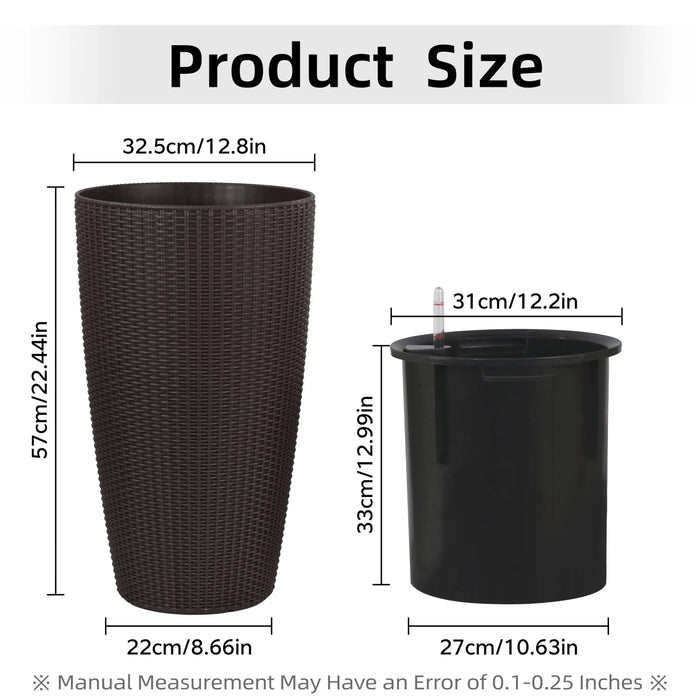 Indoor/Outdoor Modern The appearance is made of imitation rattan Design Planter,22.5 inch Brown Plastic Large Plant Pot With Automatic Watering System for Home and Garden (Brown, 22.5 inch - 2 Pack) Default -DTYStore