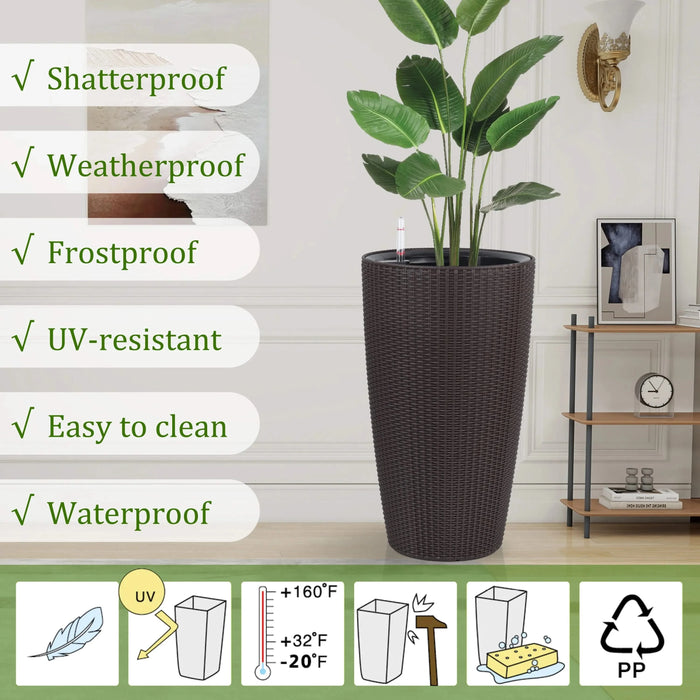 Indoor/Outdoor Modern The appearance is made of imitation rattan Design Planter,22.5 inch Brown Plastic Large Plant Pot With Automatic Watering System for Home and Garden (Brown, 22.5 inch - 2 Pack) Default -DTYStore