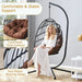 Indoor Outdoor Egg Swing Chair with Stand, Patio Grey Wicker Rattan Hanging Chair with Rope Back, Cushion,Cover,All Weather Foldable Hammock Chair for Bedroom, Porch, Garden Default -DTYStore