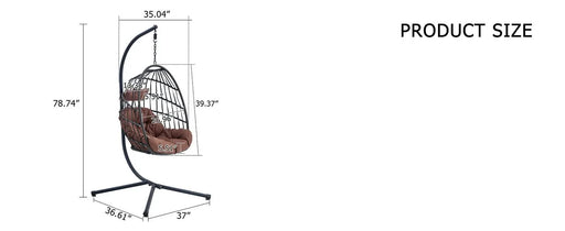 Indoor Outdoor Egg Swing Chair with Stand, Patio Grey Wicker Rattan Hanging Chair with Rope Back, Cushion,Cover,All Weather Foldable Hammock Chair for Bedroom, Porch, Garden Default -DTYStore