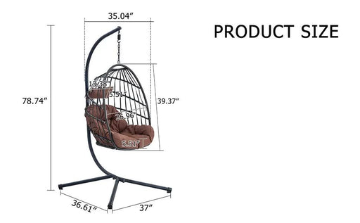 Indoor Outdoor Egg Swing Chair with Stand, Patio Grey Wicker Rattan Hanging Chair with Rope Back, Cushion,Cover,All Weather Foldable Hammock Chair for Bedroom, Porch, Garden Default -DTYStore