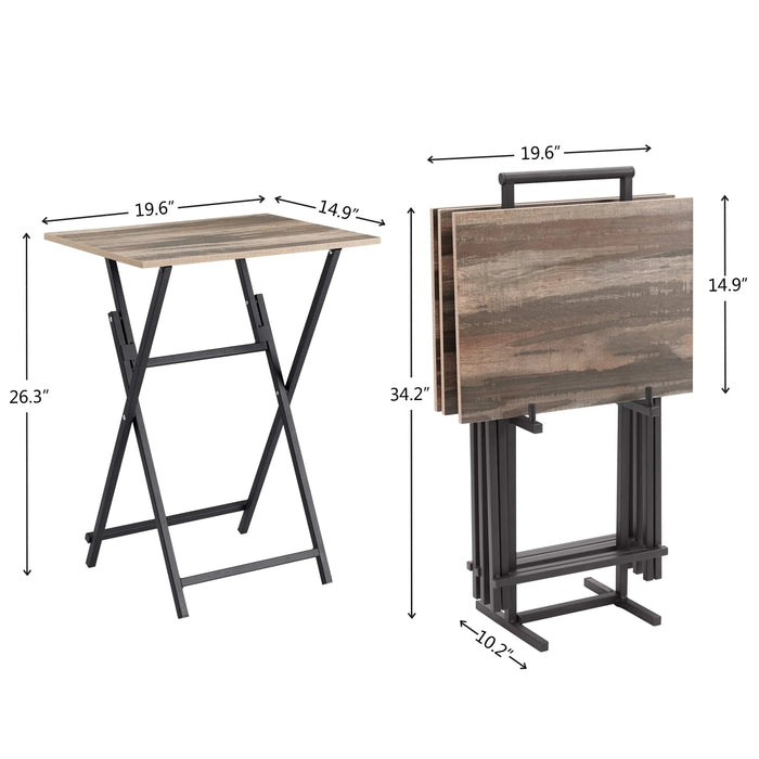 Industrial-Style Folding TV Trays for Eating Set of 4 with Stand, Rustic Brown, Particle Board, No Assembly Required Default -DTYStore