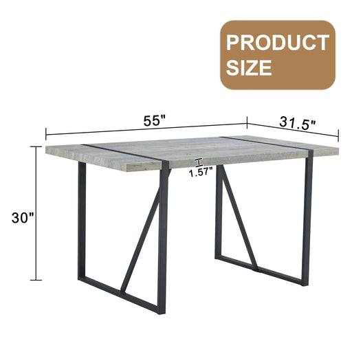 Industrial Rectangular MDF Light Grey Patterned Dining Table for 4-6 people with 1.5 inch thick MDF top and black metal legs for desks, kitchens, patios, dining rooms Default -DTYStore