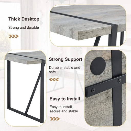 Industrial Rectangular MDF Light Grey Patterned Dining Table for 4-6 people with 1.5 inch thick MDF top and black metal legs for desks, kitchens, patios, dining rooms Default -DTYStore