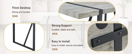 Industrial Rectangular MDF Light Grey Patterned Dining Table for 4-6 people with 1.5 inch thick MDF top and black metal legs for desks, kitchens, patios, dining rooms Default -DTYStore