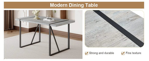 Industrial Rectangular MDF Light Grey Patterned Dining Table for 4-6 people with 1.5 inch thick MDF top and black metal legs for desks, kitchens, patios, dining rooms Default -DTYStore