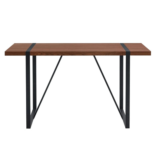 Industrial Rectangular MDF Walnut Color Wood Grain Dining Table for 4-6 people with 1.5 inch thick MDF top and black metal legs for desks, kitchens, patios, dining rooms. Default -DTYStore