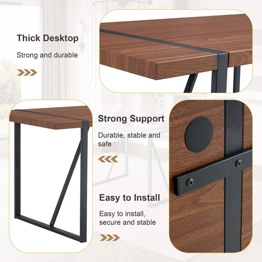 Industrial Rectangular MDF Walnut Color Wood Grain Dining Table for 4-6 people with 1.5 inch thick MDF top and black metal legs for desks, kitchens, patios, dining rooms. Default -DTYStore