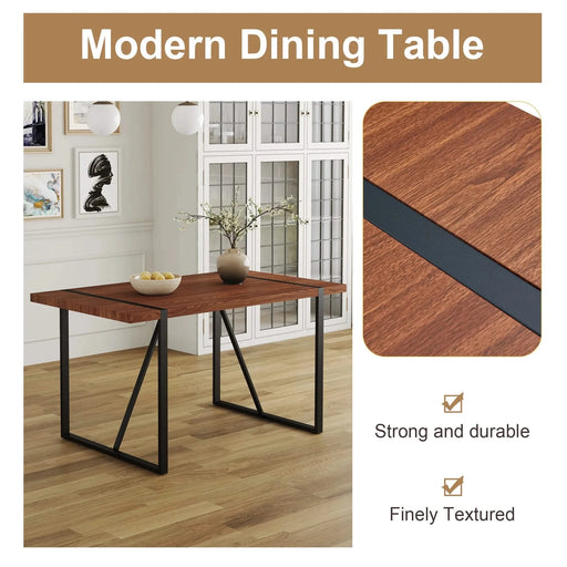 Industrial Rectangular MDF Walnut Color Wood Grain Dining Table for 4-6 people with 1.5 inch thick MDF top and black metal legs for desks, kitchens, patios, dining rooms. Default -DTYStore