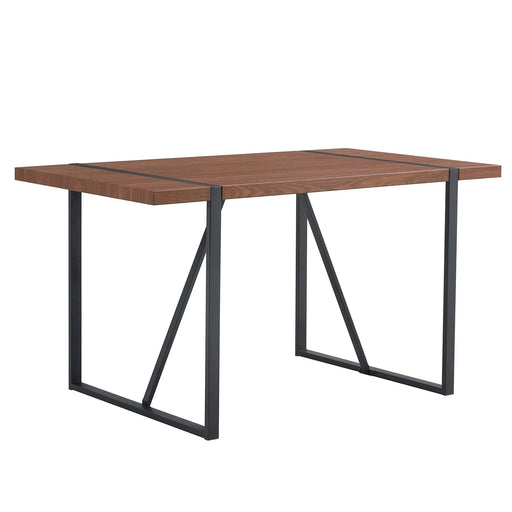 Industrial Rectangular MDF Walnut Color Wood Grain Dining Table for 4-6 people with 1.5 inch thick MDF top and black metal legs for desks, kitchens, patios, dining rooms. Default -DTYStore