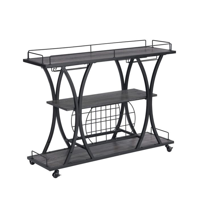 Industrial Style Kitchen Bar Cart with Wheels, 3-Tier Storage Shelves, Black and Gray, Iron, 44.09' Default -DTYStore