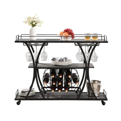 Industrial Style Kitchen Bar Cart with Wheels, 3-Tier Storage Shelves, Black and Gray, Iron, 44.09' Default -DTYStore