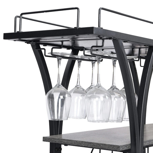 Industrial Style Kitchen Bar Cart with Wheels, 3-Tier Storage Shelves, Black and Gray, Iron, 44.09' Default -DTYStore