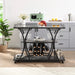Industrial Style Kitchen Bar Cart with Wheels, 3-Tier Storage Shelves, Black and Gray, Iron, 44.09' Default -DTYStore