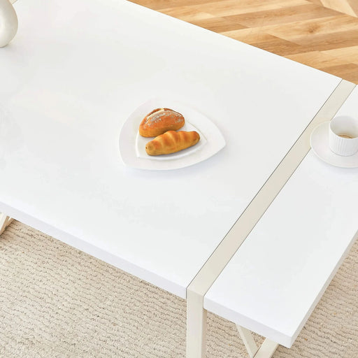 Industrial rectangular MDF Cream style dining table for 4-6 people with 1.5 inch thick MDF top and white metal legs frame for work desk, kitchen, terrace, dining room Default -DTYStore