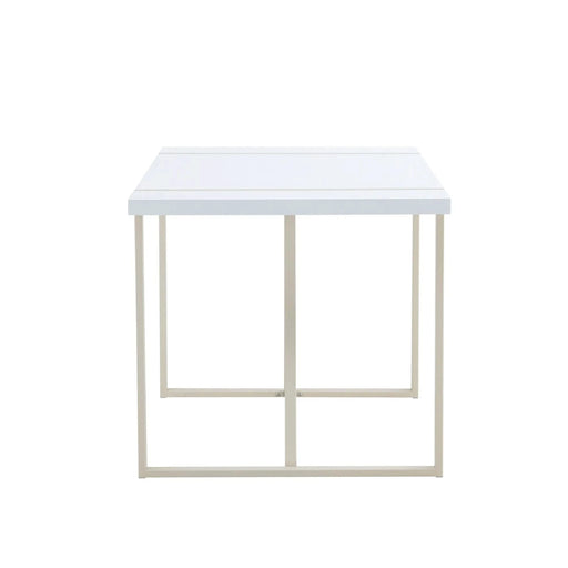 Industrial rectangular MDF Cream style dining table for 4-6 people with 1.5 inch thick MDF top and white metal legs frame for work desk, kitchen, terrace, dining room Default -DTYStore