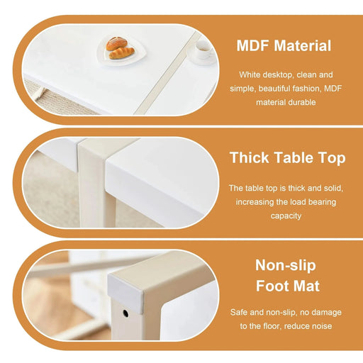 Industrial rectangular MDF Cream style dining table for 4-6 people with 1.5 inch thick MDF top and white metal legs frame for work desk, kitchen, terrace, dining room Default -DTYStore