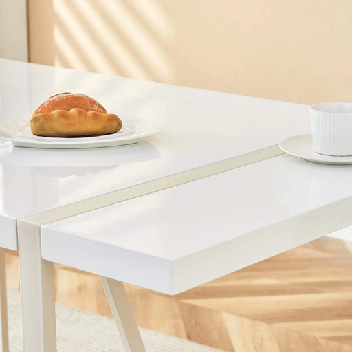 Industrial rectangular MDF Cream style dining table for 4-6 people with 1.5 inch thick MDF top and white metal legs frame for work desk, kitchen, terrace, dining room Default -DTYStore