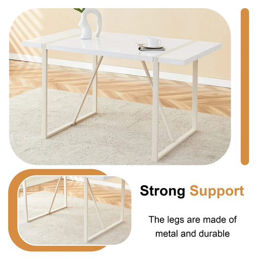 Industrial rectangular MDF Cream style dining table for 4-6 people with 1.5 inch thick MDF top and white metal legs frame for work desk, kitchen, terrace, dining room Default -DTYStore