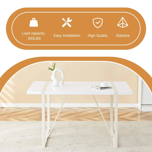 Industrial rectangular MDF Cream style dining table for 4-6 people with 1.5 inch thick MDF top and white metal legs frame for work desk, kitchen, terrace, dining room Default -DTYStore