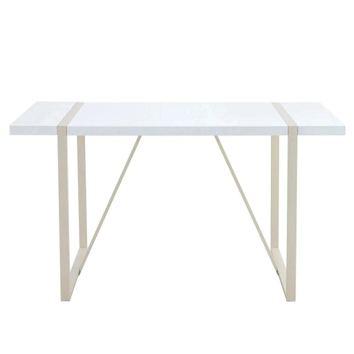 Industrial rectangular MDF Cream style dining table for 4-6 people with 1.5 inch thick MDF top and white metal legs frame for work desk, kitchen, terrace, dining room Default -DTYStore