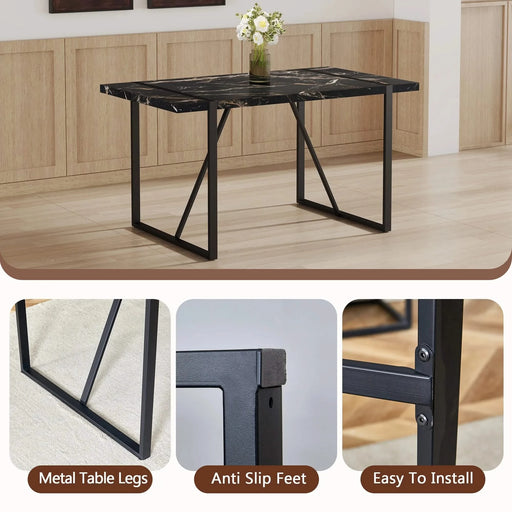 Industrial rectangular MDF black dining table for 4-6 people with 1.5 inch thick MDF top and black metal legs for work desk, kitchen, terrace, dining room.55*31.4 Default -DTYStore
